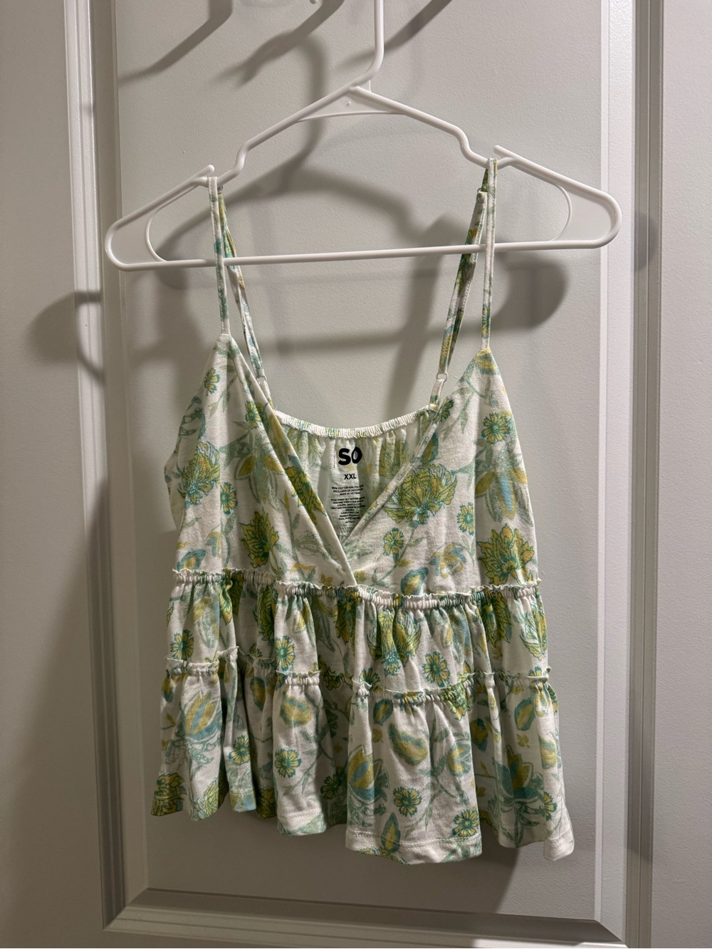 SO Green Floral Tiered Spaghetti Strap Camisole